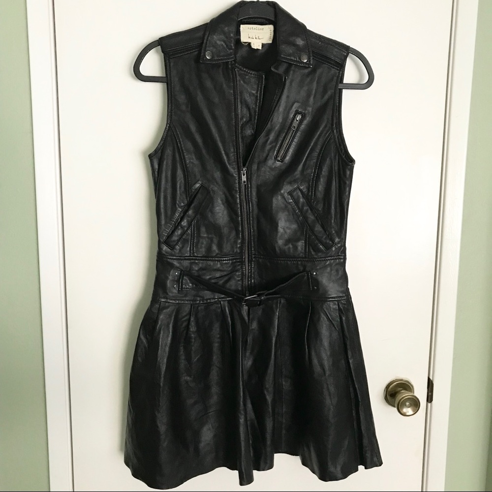 Artelier by Nicole Miller black leather moto dress